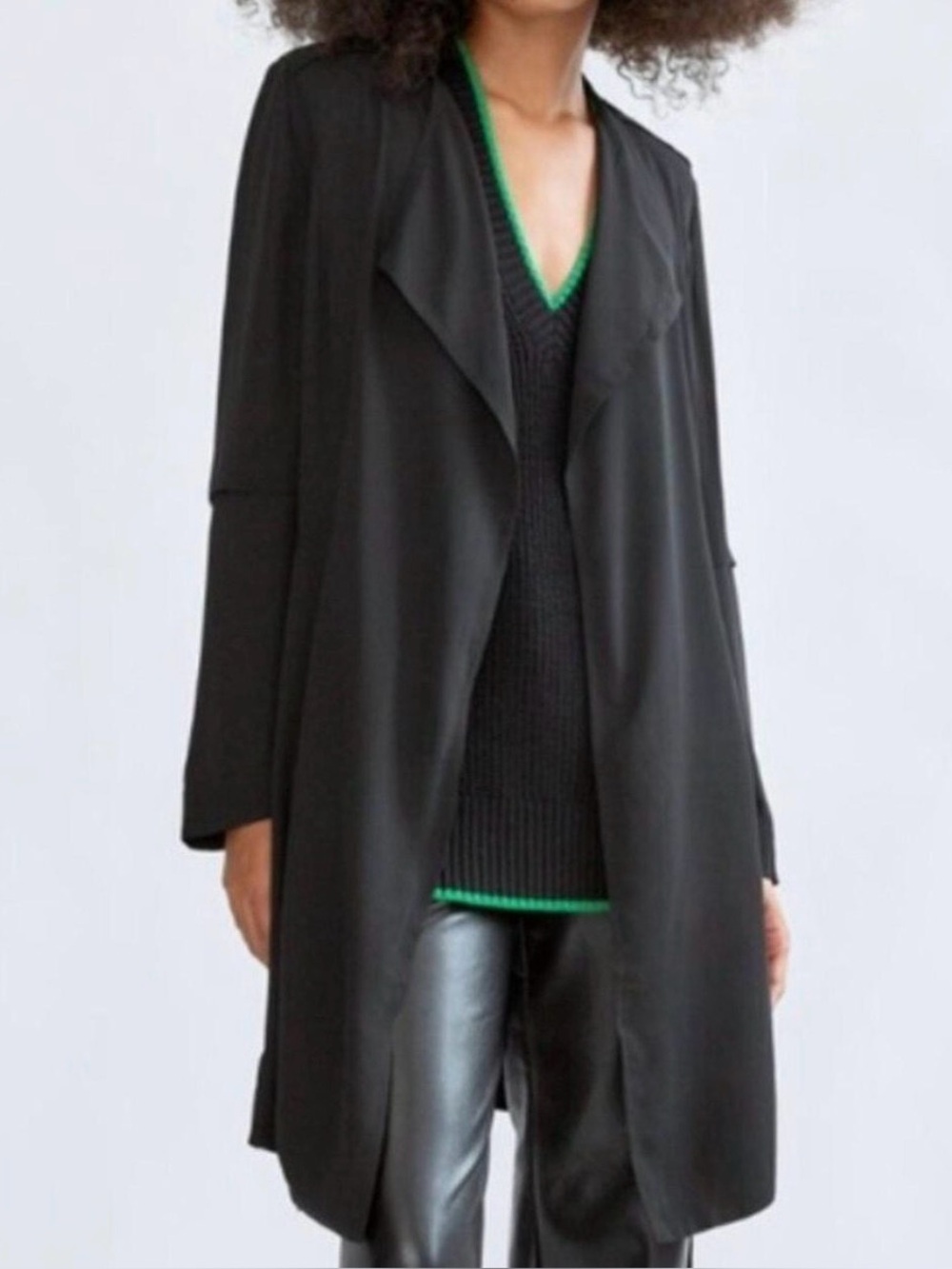 Babaton black open blazer duster cardigan tie waist women’s small flowy trench
